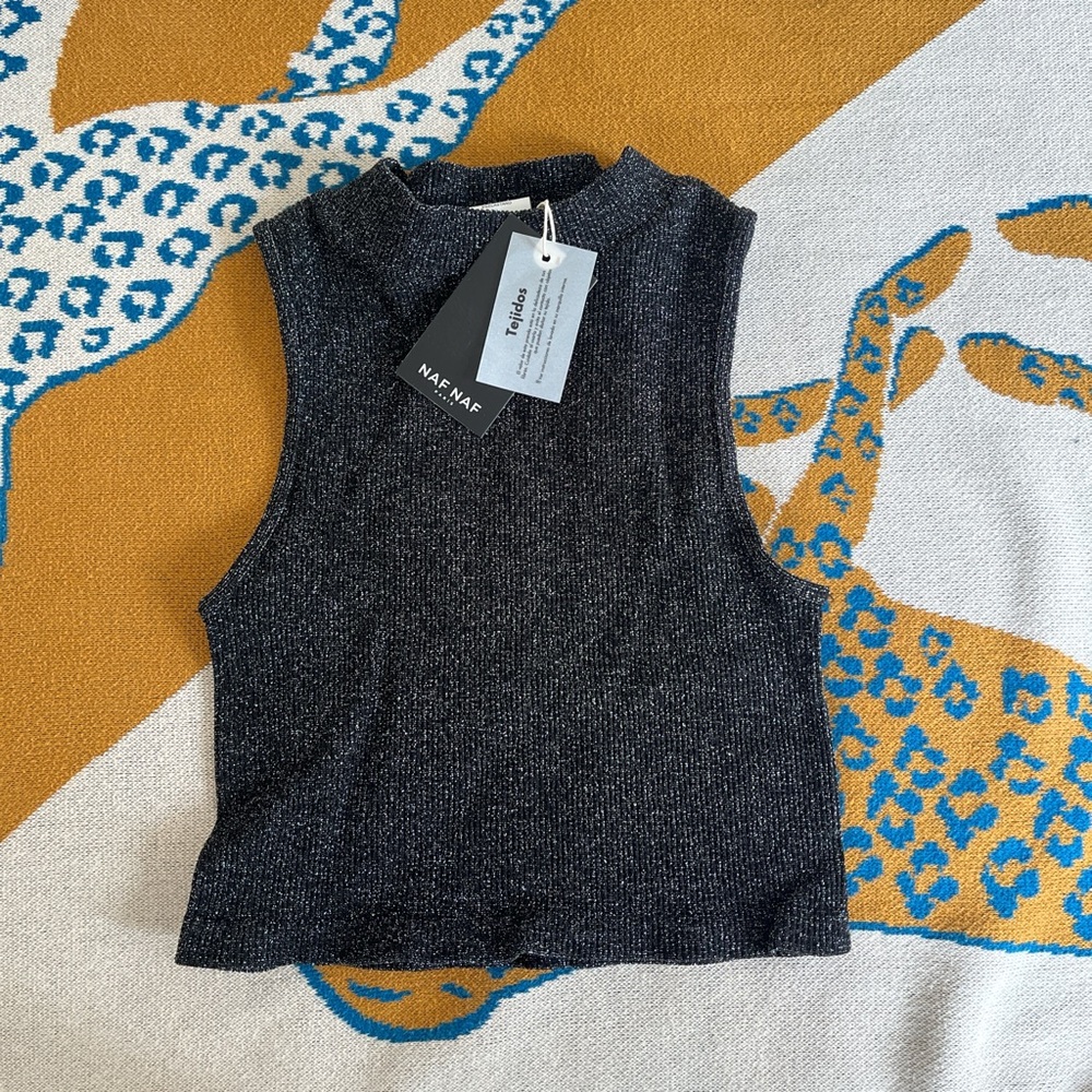 Glitter/shimmer black crop top